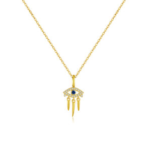 925 Silver Gold-Plated Evil Eye Tassel Pendant Necklace-MMN567