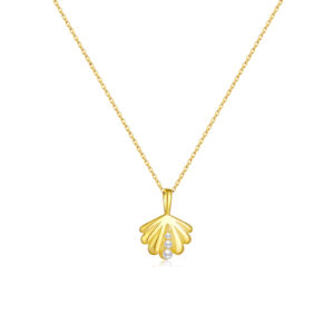 925 Silver Gold-Plated Shell Zircon Pendant Necklace-MMN563