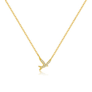 925 Silver Gold-Plated Zircon Bird Pendant Necklace-MMN557