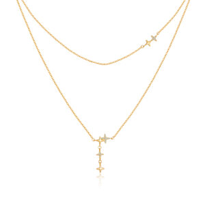 925 Silver Gold-Plated Layered Star CZ Necklace-MMN679