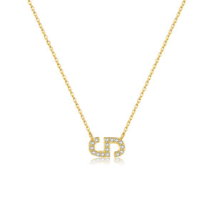 925 Silver Gold-Plated Zircon Logo Pendant Necklace-MMN555