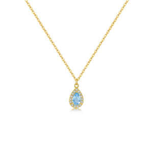 925 Silver Gold-Plated Blue Zircon Teardrop Pendant Necklace-MMN534