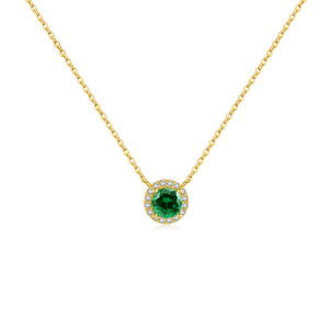 925 Silver Gold-Plated Green Zircon Pendant Necklace-MMN533