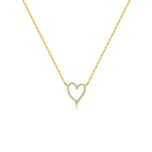 925 Silver Gold-Plated Zircon Open Heart Pendant Necklace-MMN528