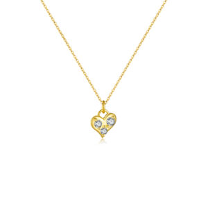 925 Silver Gold-Plated Zircon Double Heart Pendant Necklace-MMN527