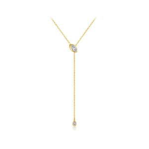 925 Silver Gold-Plated Zircon Lariat Pendant Necklace-MMN525
