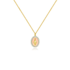 925 Silver Gold-Plated Enamel Religious Pendant Necklace-MMN530