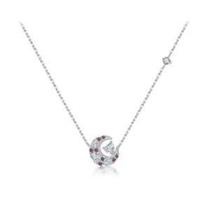 925 Silver Moon Shaped Necklace with Multi-Color CZ-MMN676
