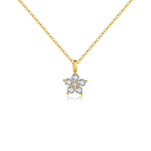 925 Silver Gold-Plated Zircon Floral Pendant Necklace-MMN519