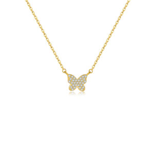 925 Silver Gold-Plated Zircon Butterfly Pendant Necklace-MMN518