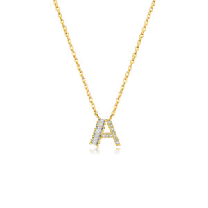 925 Silver Zircon Letter A-M Pendant Necklace-MMN509