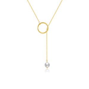 925 Silver Gold-Plated Circle & Pearl Lariat Necklace-MMN487
