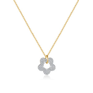 925 Silver Gold-Plated CZ Flower Pendant Necklace-MMN674
