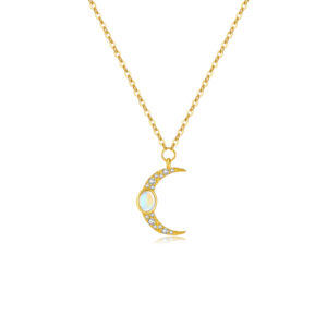 925 Silver Gold-Plated Zircon Moon Pendant Necklace-MMN469