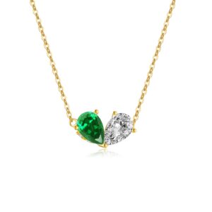 925 Silver Gold-Plated Green & White Zircon Heart Pendant Necklace-MMN464