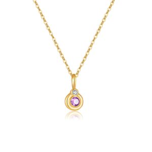 925 Silver Gold-Plated Purple Zircon Teardrop Pendant Necklace-MMN463