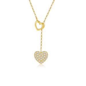 925 Silver Gold-Plated Double Heart Lariat Necklace-MMN458