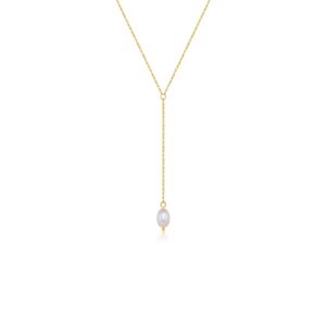 925 Silver Gold-Plated Pearl Lariat Necklace-MMN452