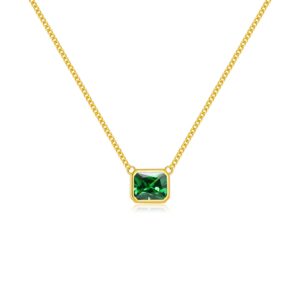 925 Silver Gold-Plated Emerald Cut Green Zircon Pendant Necklace-MMN451