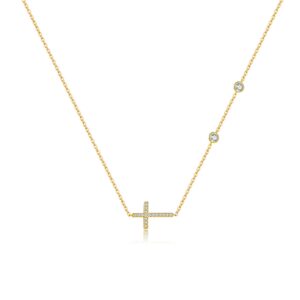 925 Silver Gold-Plated Cross & Zircon Dainty Necklace-MMN449