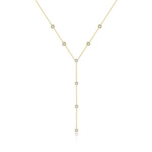925 Silver Gold-Plated Tiered Zircon Lariat Necklace-MMN446