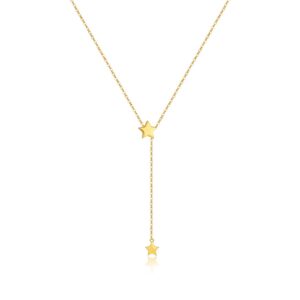 925 Silver Gold-Plated Double Star Lariat Necklace-MMN443