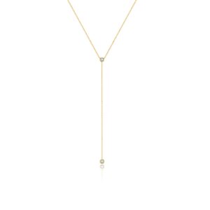 925 Silver Gold-Plated Long Zircon Lariat Necklace-MMN440