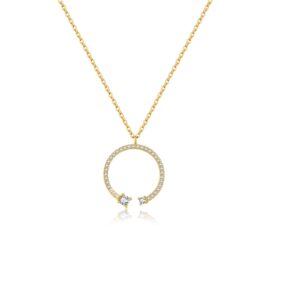 925 Silver Gold-Plated Zircon Open Circle Pendant Necklace-MMN436