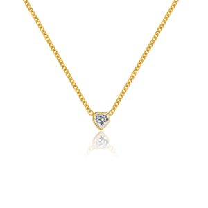 925 Silver Gold-Plated Heart & Zircon Pendant Necklace-MMN435