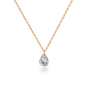 925 Silver Gold-Plated Teardrop Zircon Pendant Necklace-MMN434
