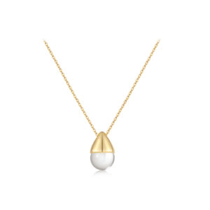 925 Silver Gold-Plated Teardrop Pearl Pendant Necklace-MMN671