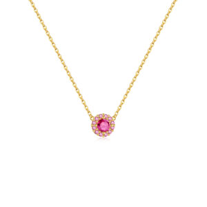 925 Silver Pink Gem Halo Pendant Necklace-MMN361