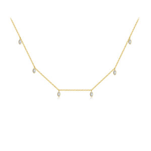 925 Silver Gold-Plated Multicolor Teardrop Gem Chain Necklace-MMN243