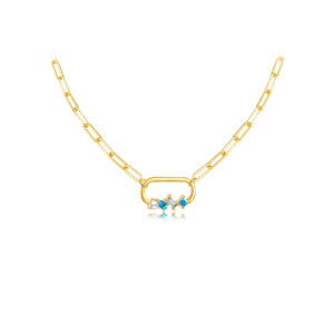 925 Silver Paperclip Chain with Mini Gem Pendant Necklace-MMN332