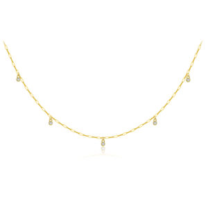 925 Silver Gold-Plated Paperclip Chain CZ Dangle Necklace-MMN666