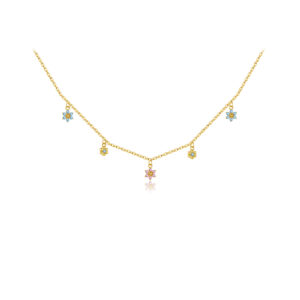 925 Silver Colorful Flower Dangle Necklace-MMN318