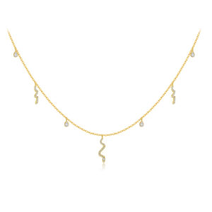 925 Silver Gold-Plated CZ Dangle Y-Necklace-MMN665