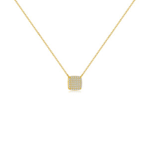 925 Silver Pave Diamond Square Pendant Necklace-MMN311