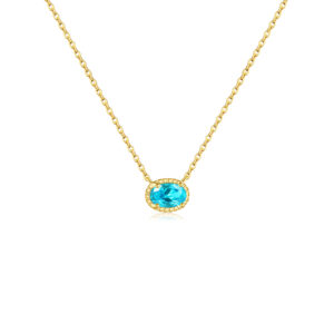 925 Silver Blue Stone Oval Pendant Necklace-MMN308
