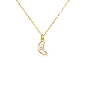 925 Silver Enamel Moon Pendant Necklace-MMN282