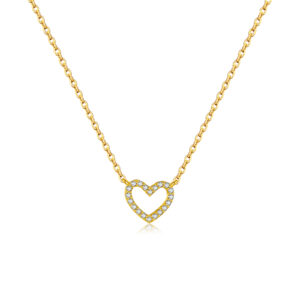 925 Silver Gold-Plated CZ Open Heart Pendant Necklace-MMN663