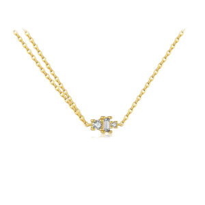 925 Silver Gold-Plated Square-Stone Chain Necklace-MMN261