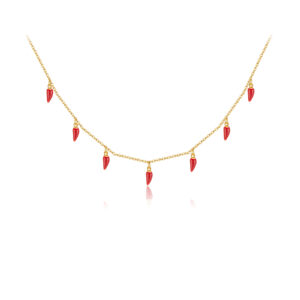 925 Silver Gold-Plated Red Chili Dangle Necklace-MMN239