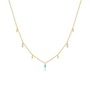925 Silver Gold-Plated Blue Teardrop Dangle Necklace-MMN235
