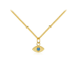 925 Silver Gold-Plated Evil Eye Pendant Necklace-MMN234