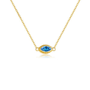925 Silver Gold-Plated Blue Evil Eye Necklace-MMN233