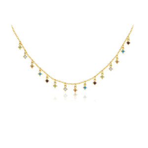 925 Silver Gold-Plated Multicolor Star Dangle Necklace-MMN219