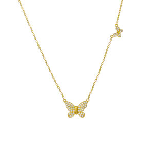 925 Silver Gold-Plated Paved Butterfly Necklace-MMN210