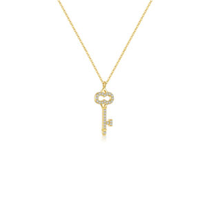 925 Silver Gold-Plated Paved Key Pendant Necklace-MMN208