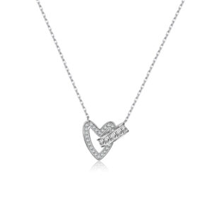 925 Silver CZ Heart-Shaped Pendant Necklace-MMN658